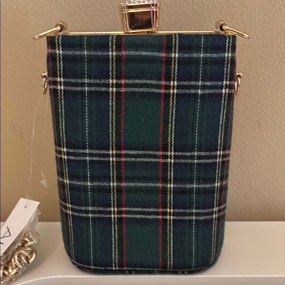 Chic Plaid Crossbody Bag in Green and Gold